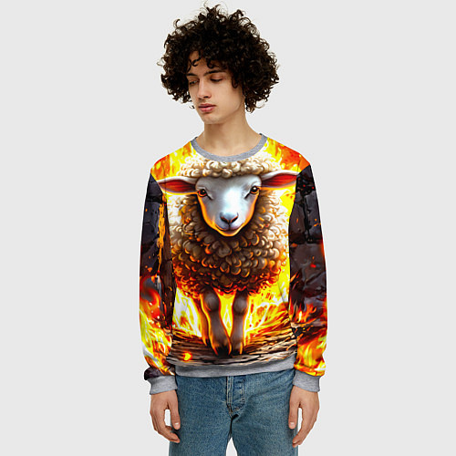 Мужской свитшот Овечка в огне / 3D-Меланж – фото 3