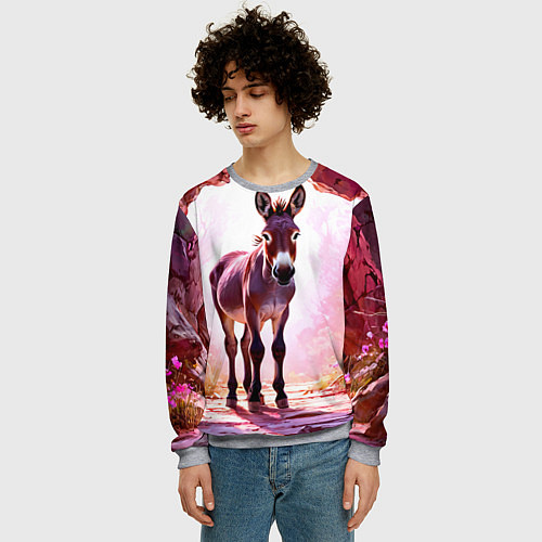 Мужской свитшот Осел в розовом свете / 3D-Меланж – фото 3
