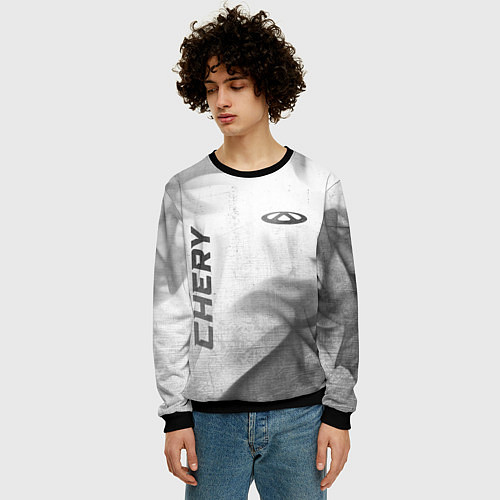 Мужской свитшот Chery - white gradient вертикально / 3D-Черный – фото 3