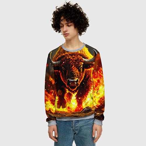 Мужской свитшот Буйвол в огне / 3D-Меланж – фото 3