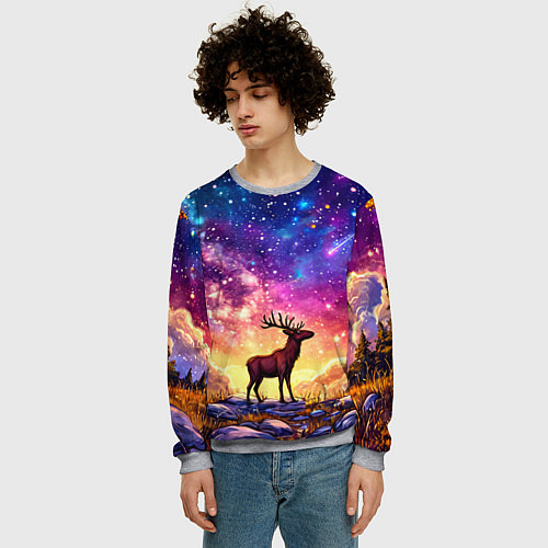 Мужской свитшот Лось и звездное небо / 3D-Меланж – фото 3
