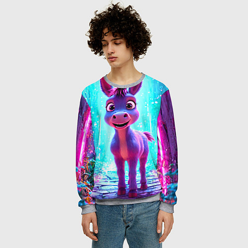 Мужской свитшот Ослик в неоновых искрах / 3D-Меланж – фото 3