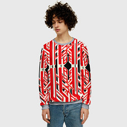 Свитшот мужской Бело-красные техно полосы на чёрном фоне, цвет: 3D-меланж — фото 2