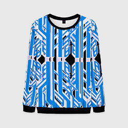 Мужской свитшот Бело-синие техно полосы на чёрном фоне