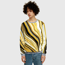 Свитшот мужской Волнистые вертикальные чёрно-жёлтые полосы, цвет: 3D-меланж — фото 2