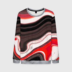 Мужской свитшот Волнистые горизонтальные чёрно-красные полосы на б