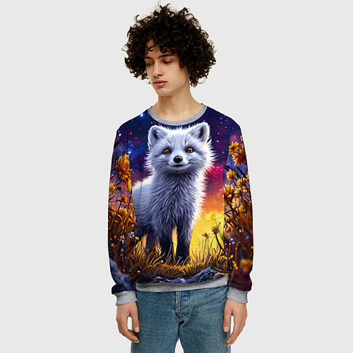 Мужской свитшот Песец в звездную ночь / 3D-Меланж – фото 3
