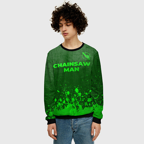 Мужской свитшот Chainsaw Man - green gradient посередине / 3D-Черный – фото 3