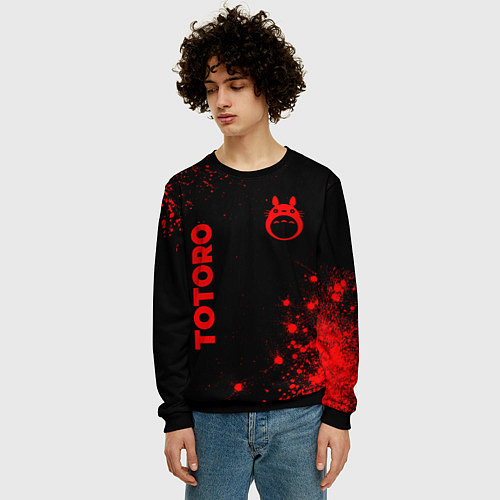 Мужской свитшот Totoro - red gradient вертикально / 3D-Черный – фото 3