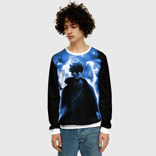 Мужской свитшот Поднятие уровня в одиночку - магистр теней / 3D-Белый – фото 3