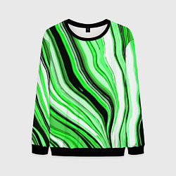 Свитшот мужской Волнистые вертикальные чёрно-зелёные полосы, цвет: 3D-черный