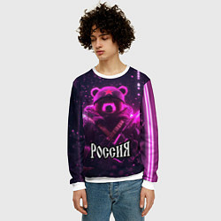 Свитшот мужской Военный медведь в фиолетовом неоне, цвет: 3D-белый — фото 2