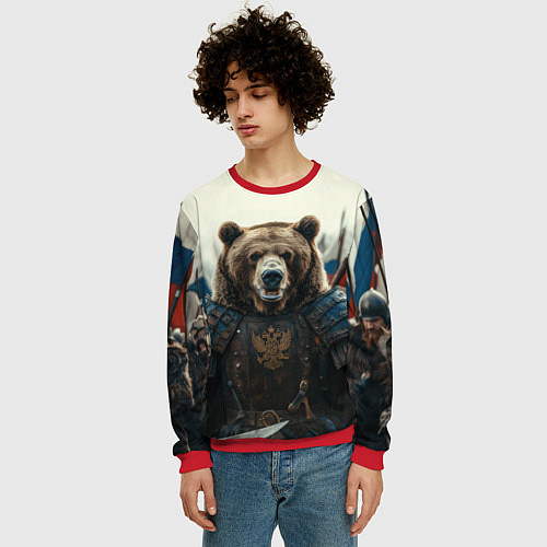 Мужской свитшот Русский воин медведь / 3D-Красный – фото 3