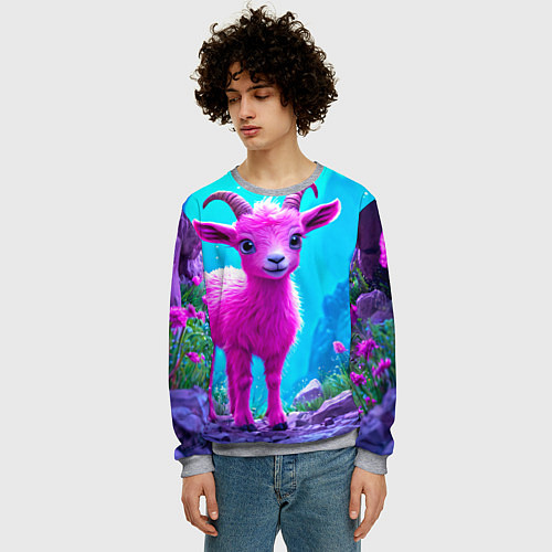Мужской свитшот Розовый козлик / 3D-Меланж – фото 3