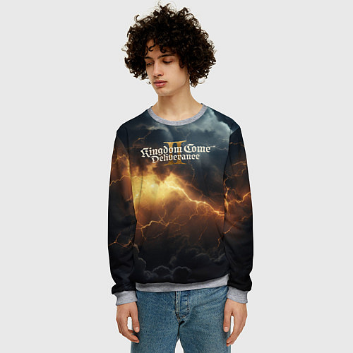 Мужской свитшот Kingdom Come Deliverance 2 лого на черном небе / 3D-Меланж – фото 3