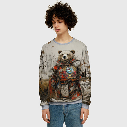 Мужской свитшот Русский медведь в поле / 3D-Меланж – фото 3