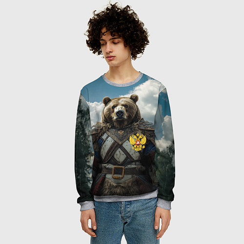 Мужской свитшот Русский медведь воин / 3D-Меланж – фото 3