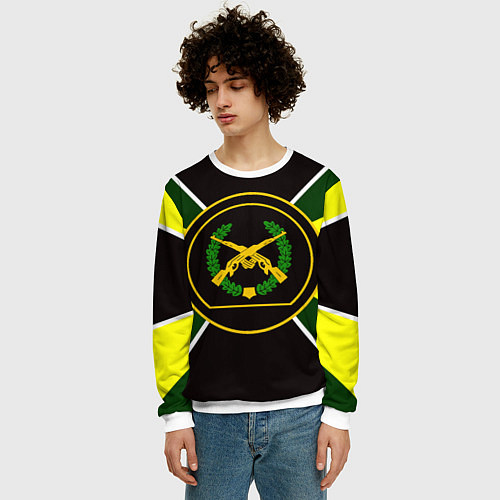 Мужской свитшот Мотострелковые войска: шеврон без текста / 3D-Белый – фото 3