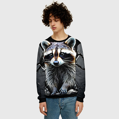 Мужской свитшот Енот на черном / 3D-Черный – фото 3