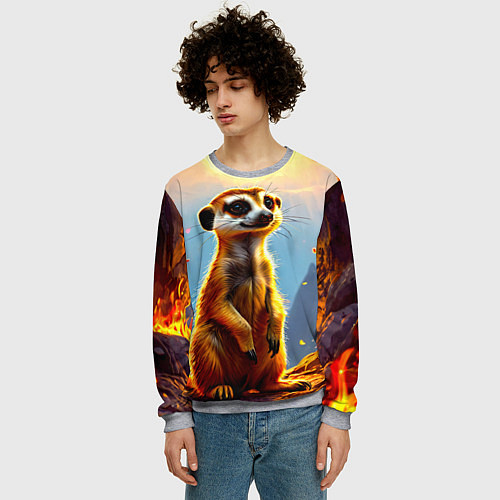 Мужской свитшот Сурикат в огне / 3D-Меланж – фото 3