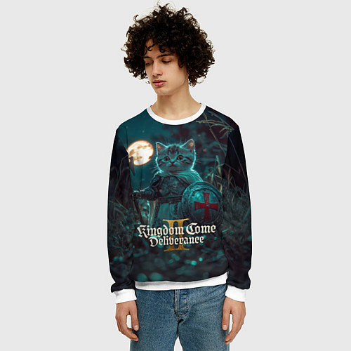 Мужской свитшот Kingdom Come Deliverance 2 котенок рыцарь / 3D-Белый – фото 3