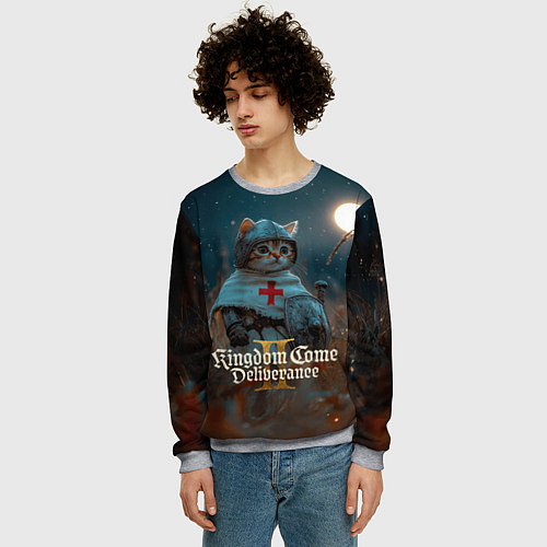 Мужской свитшот Kingdom Come Deliverance 2 рыцарь котенок / 3D-Меланж – фото 3