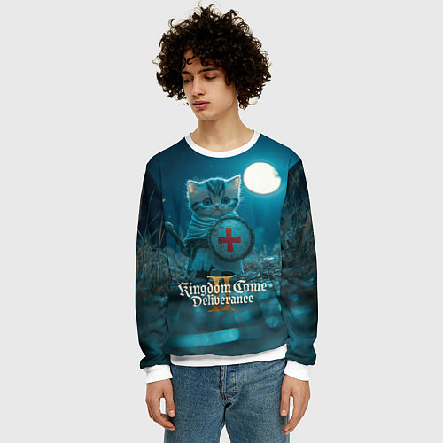 Мужской свитшот Kingdom Come Deliverance 2 котик рыцарь / 3D-Белый – фото 3