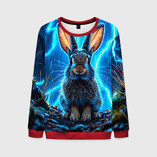 Мужской свитшот Заяц в разрядах молний / 3D-Красный – фото 1