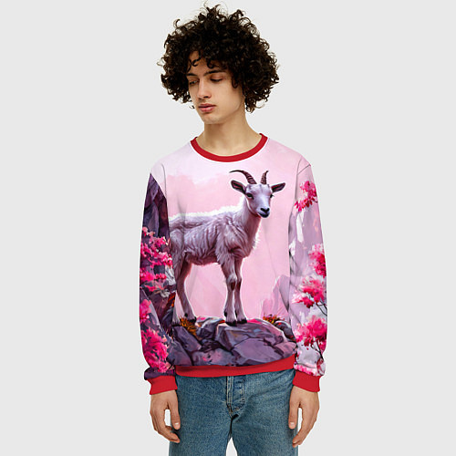 Мужской свитшот Козлик в розовом свете / 3D-Красный – фото 3