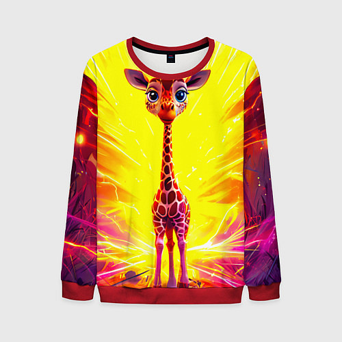 Мужской свитшот Жирафик в желтых искрах / 3D-Красный – фото 1
