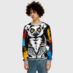 Свитшот мужской Лемур на черном, цвет: 3D-меланж — фото 2