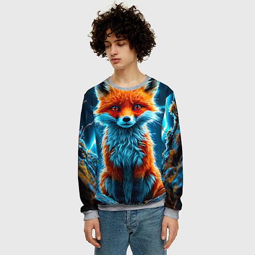 Мужской свитшот Лиса и молния / 3D-Меланж – фото 3
