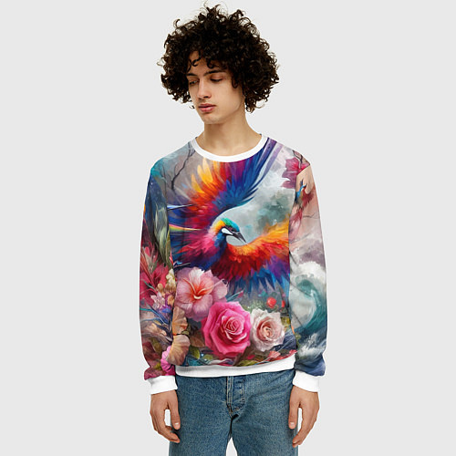 Мужской свитшот Тропическая птица / 3D-Белый – фото 3