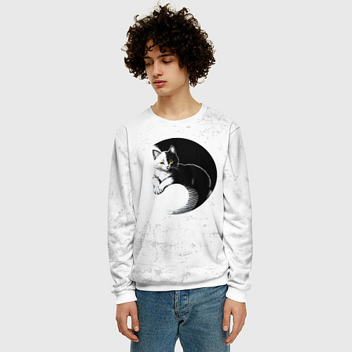 Мужской свитшот Кот инь ян / 3D-Белый – фото 3