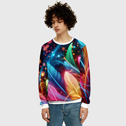Свитшот мужской Яркие красочные неоновые перья, цвет: 3D-белый — фото 2