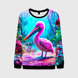 Свитшот мужской Пеликан в сказачном лесу, цвет: 3D-черный