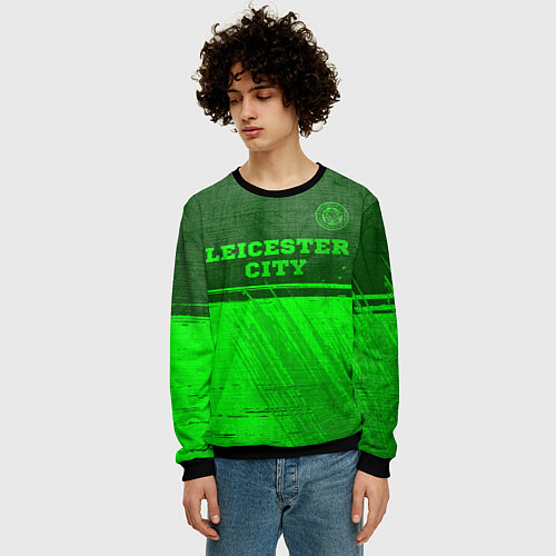 Мужской свитшот Leicester City - green gradient посередине / 3D-Черный – фото 3