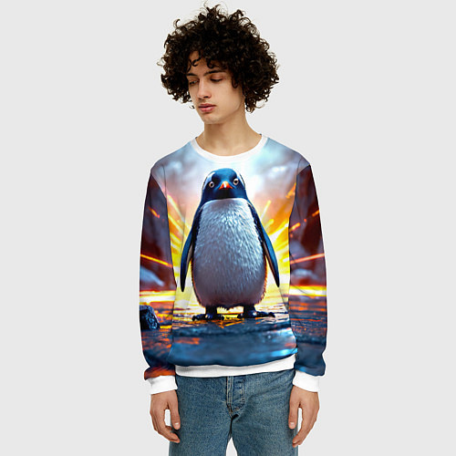 Мужской свитшот Эпичный пингвин / 3D-Белый – фото 3