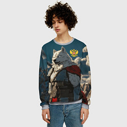 Свитшот мужской Волк русский воин, цвет: 3D-меланж — фото 2