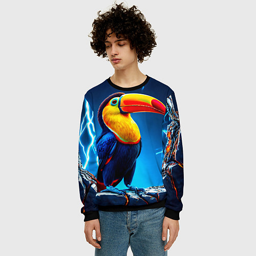 Мужской свитшот Тукан и молния / 3D-Черный – фото 3