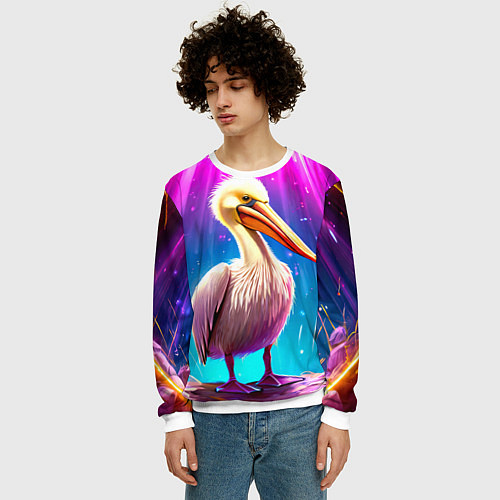 Мужской свитшот Пеликан в сиянии лучей / 3D-Белый – фото 3