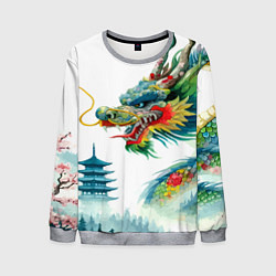 Свитшот мужской Japanese watercolor dragon - art, цвет: 3D-меланж