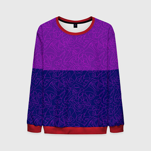 Мужской свитшот Фиолетовый синий узор с абстрактными линиями / 3D-Красный – фото 1
