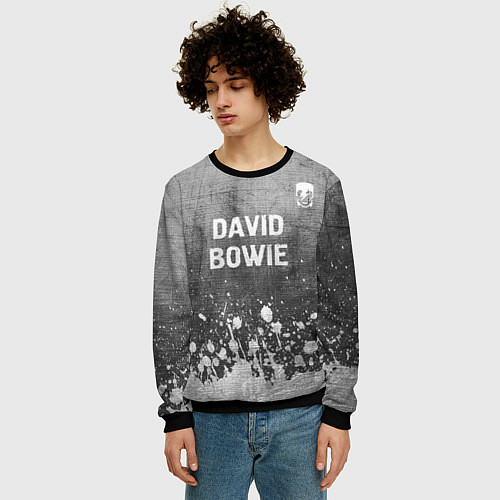 Мужской свитшот David Bowie - grey gradient посередине / 3D-Черный – фото 3