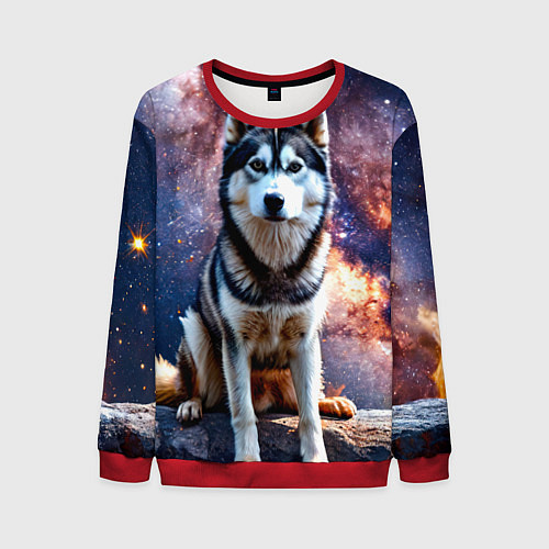Мужской свитшот Лайка и космос / 3D-Красный – фото 1
