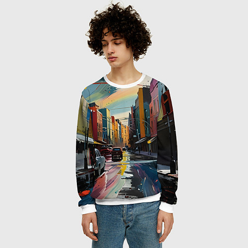 Мужской свитшот Улица в стиле экспрессионизм / 3D-Белый – фото 3
