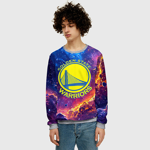 Мужской свитшот Голден Стэйт Уорриорз в космосе / 3D-Меланж – фото 3