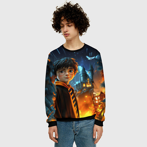 Мужской свитшот Гарри Поттер замок в небе / 3D-Черный – фото 3