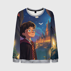 Свитшот мужской Удивленный Гарри Поттер и сова, цвет: 3D-меланж