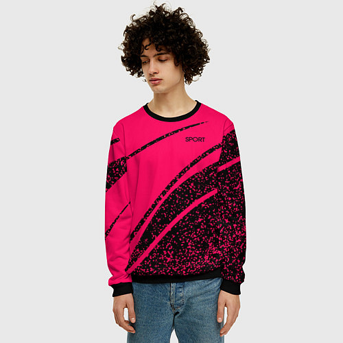 Мужской свитшот Sport розовый с чёрным в крапинку / 3D-Черный – фото 3